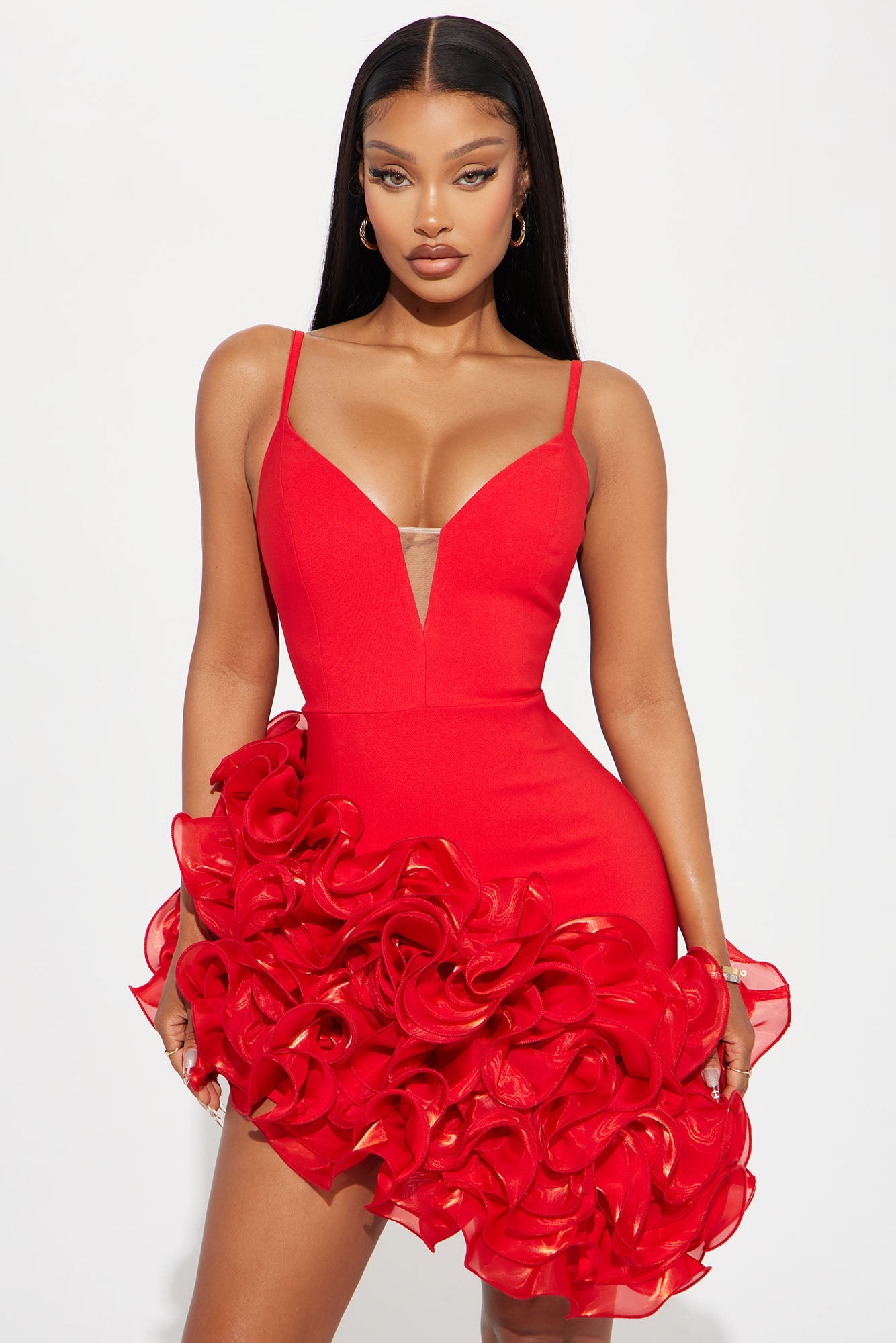 Bossa Nova Ruffle Mini Dress - Red