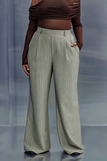 In Attendance Pinstripe Wide Leg Pant Set - Taupe