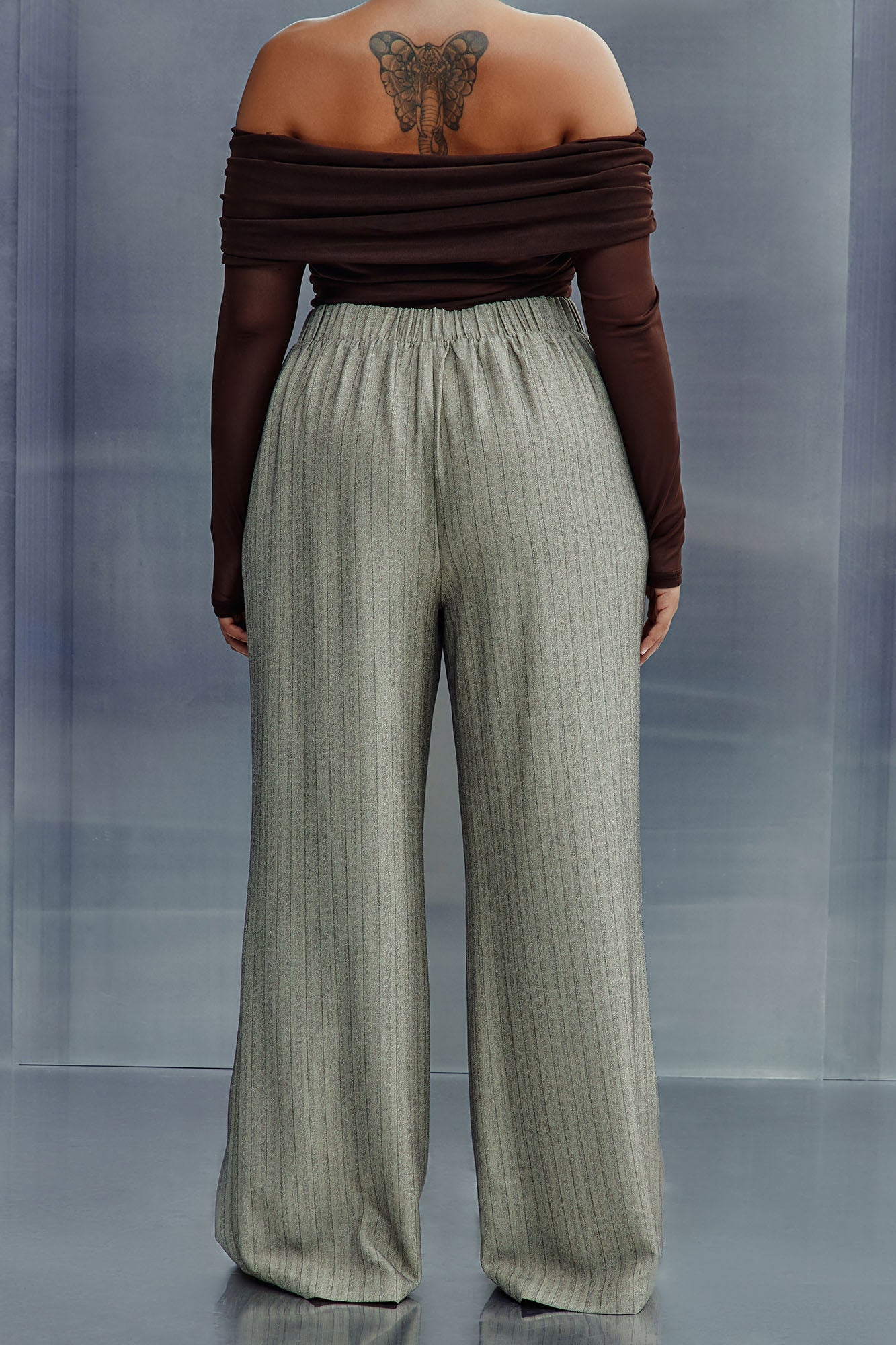 In Attendance Pinstripe Wide Leg Pant Set - Taupe