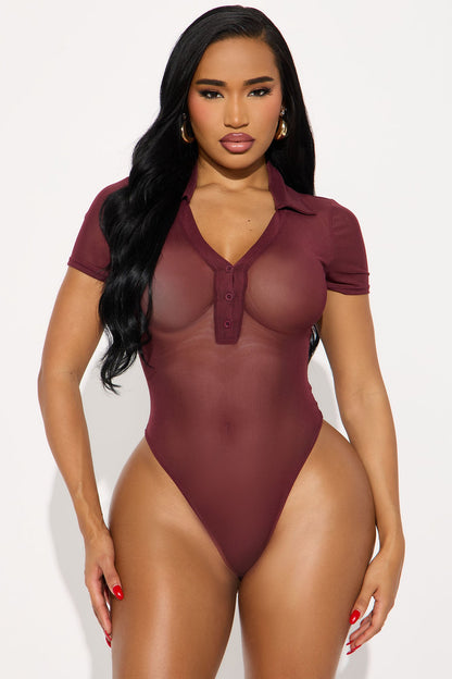 Ellery Polo Mesh Bodysuit - Burgundy