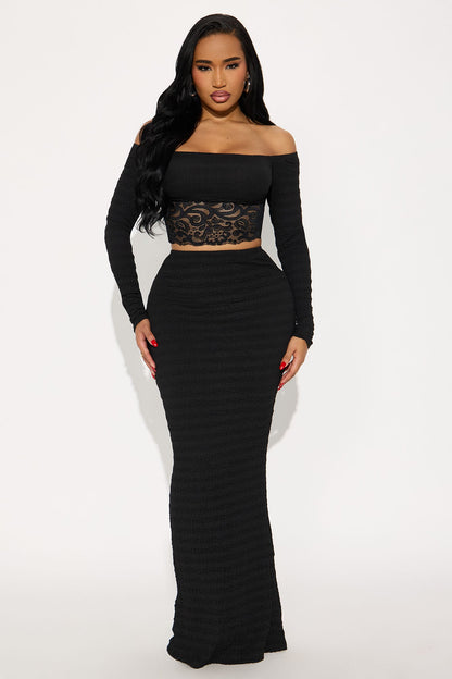 Follow Me Textured Maxi Skirt Set - Black
