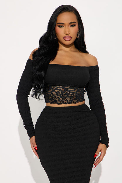 Follow Me Textured Maxi Skirt Set - Black