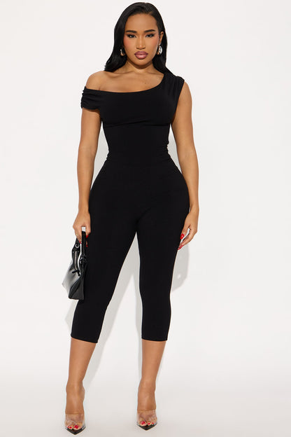 Delilah Snatched Off Shoulder Jumpsuit - Black