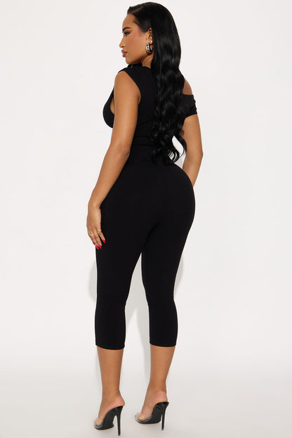 Delilah Snatched Off Shoulder Jumpsuit - Black