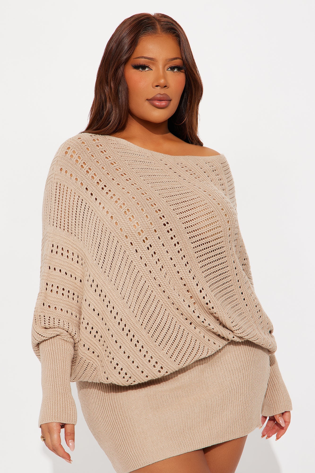 Winnie Long Sleeve Sweater Mini Dress - Taupe