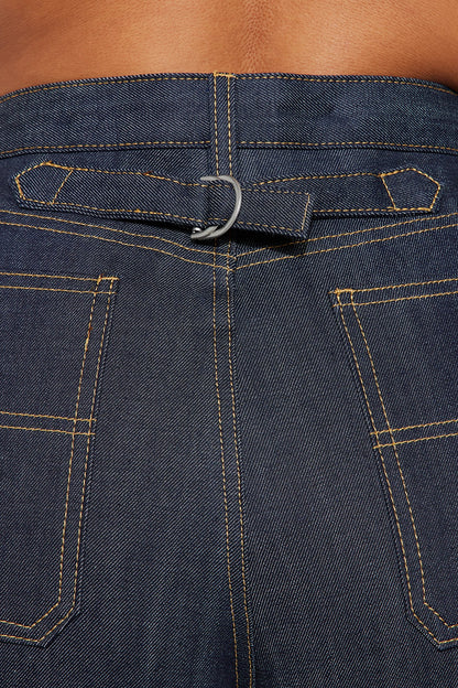 Premium Selvedge Cuffed Utility Wide Leg Jeans - Dark Denim