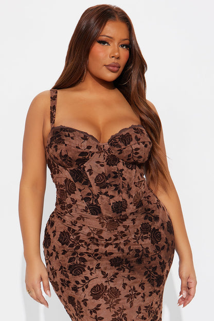 Mallory Floral Midi Dress - Brown