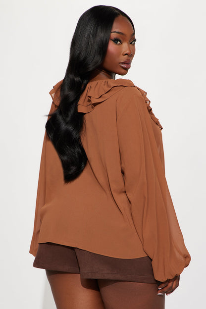 Living For This Ruffle Chiffon Blouse - Mocha