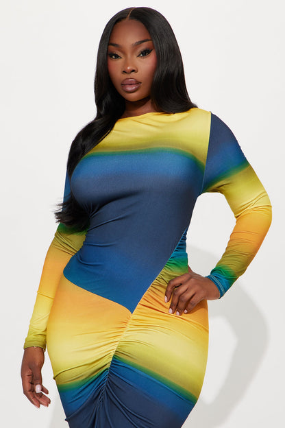 Candy Skies Ombre Long Sleeve Maxi Dress - Teal/combo