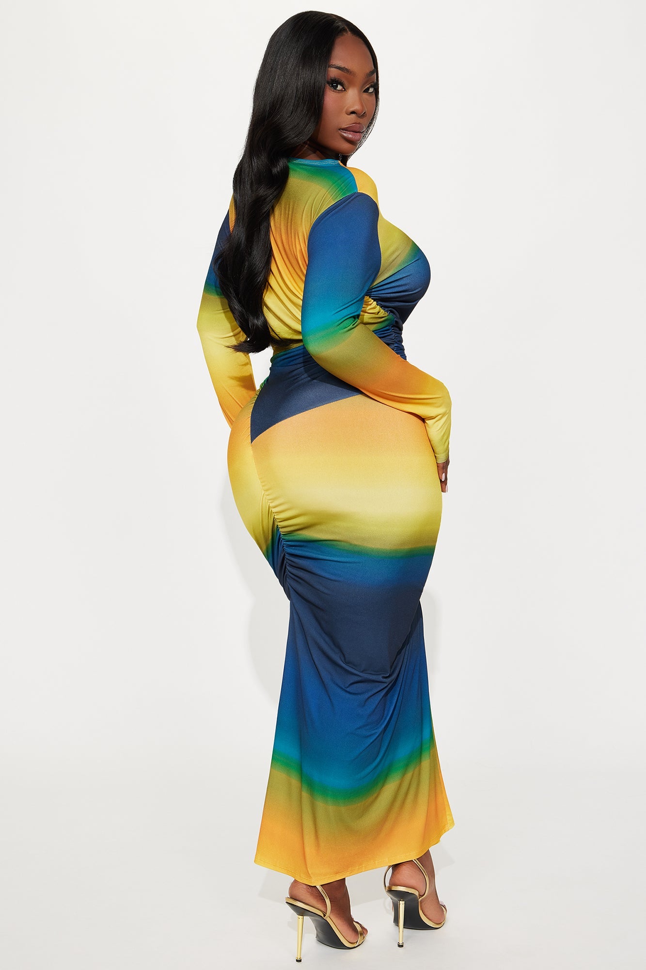 Candy Skies Ombre Long Sleeve Maxi Dress - Teal/combo