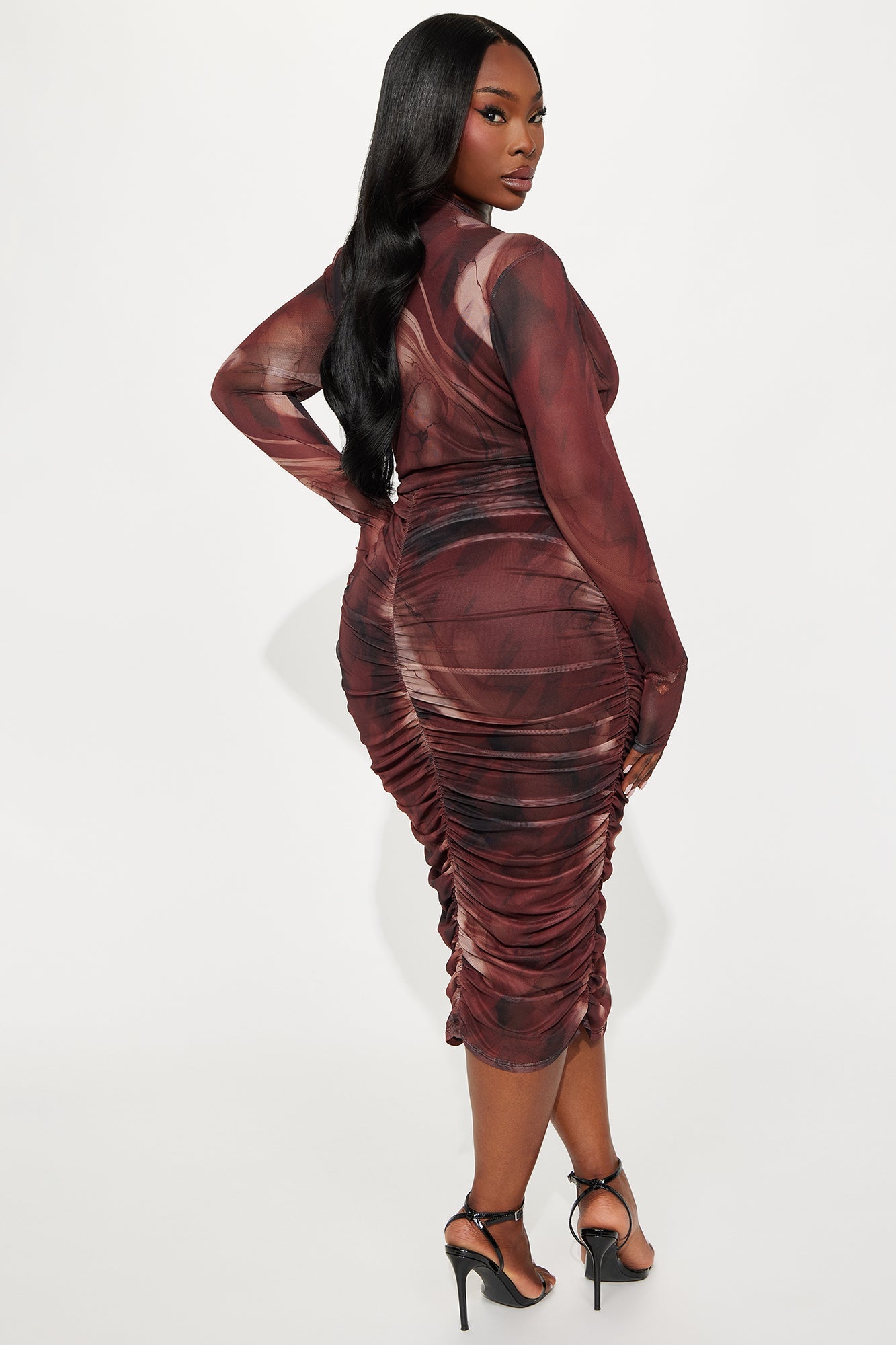Sweet Tease Mesh Midi Dress - Brown/combo