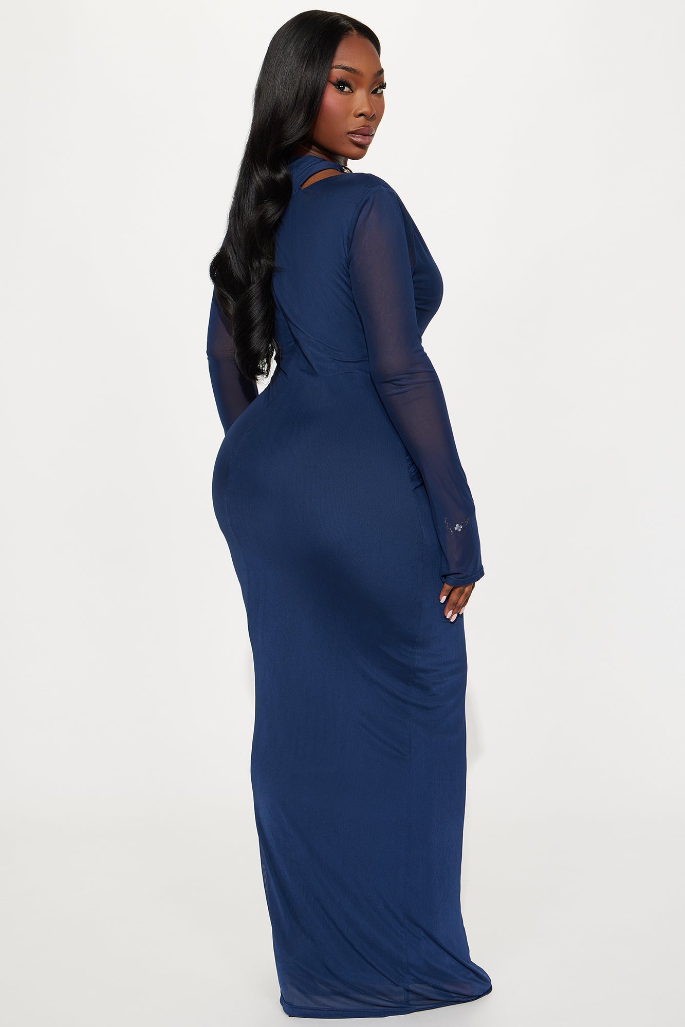 Cressida Cut Out Mesh Maxi Dress - Navy