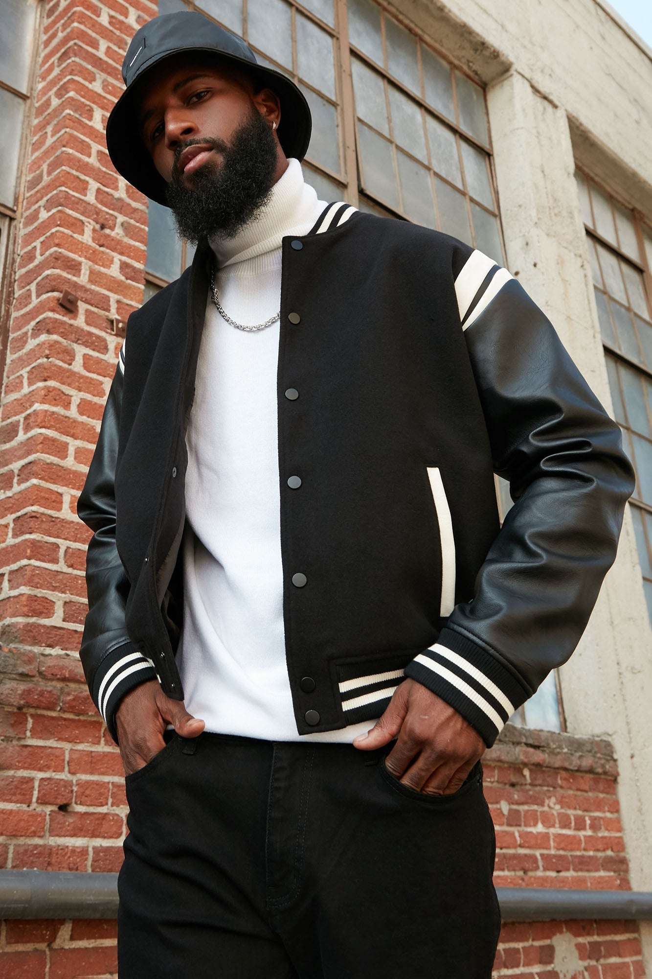 Shoulder Varsity Jacket - Black/combo