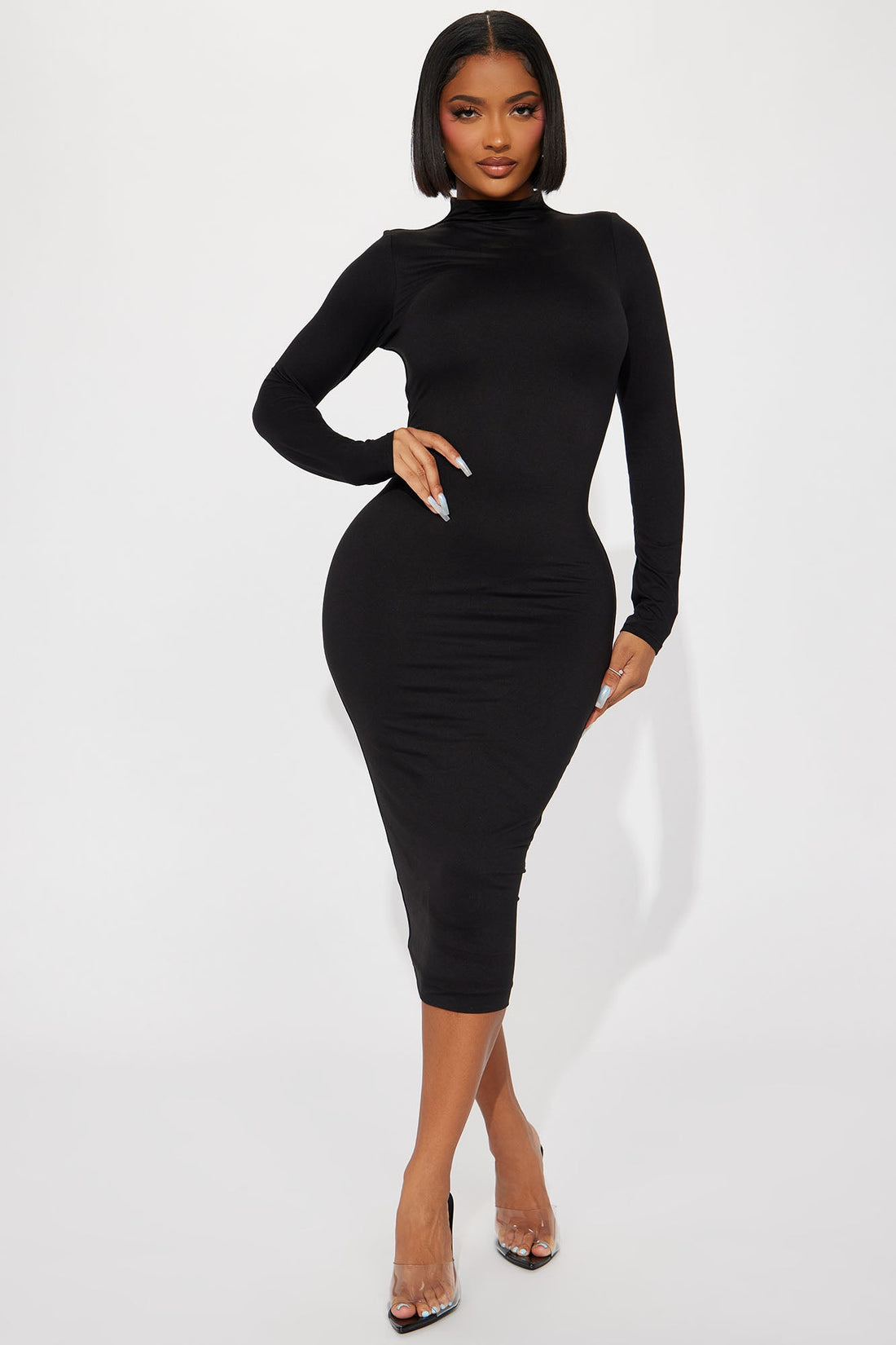 Efina Double Lined Midi Dress - Black