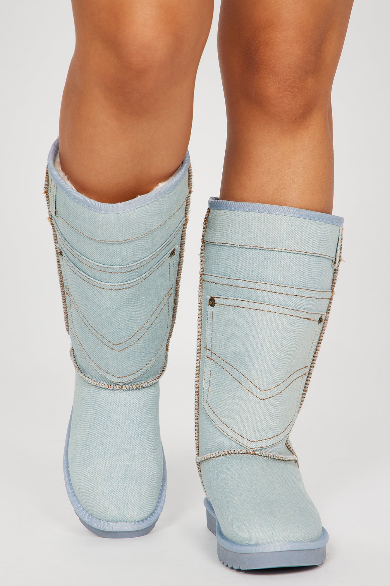 Written All Over Knee High Flat Boots - Light Blue