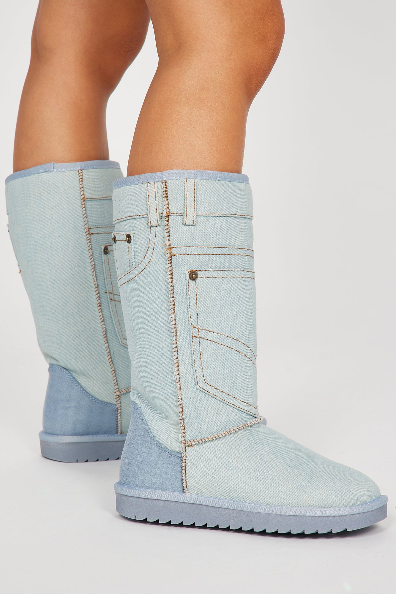 Written All Over Knee High Flat Boots - Light Blue