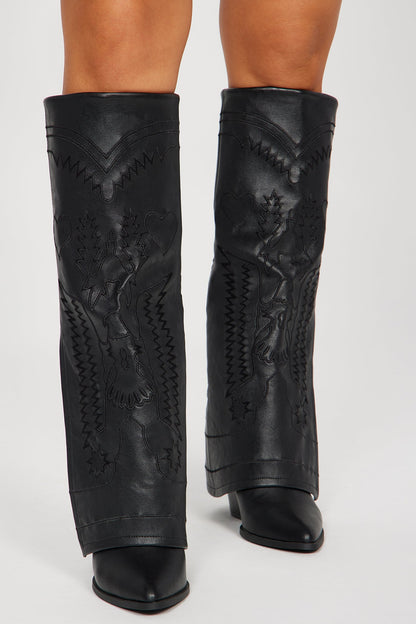 Keep Guessing Knee High Heeled Boots - Black