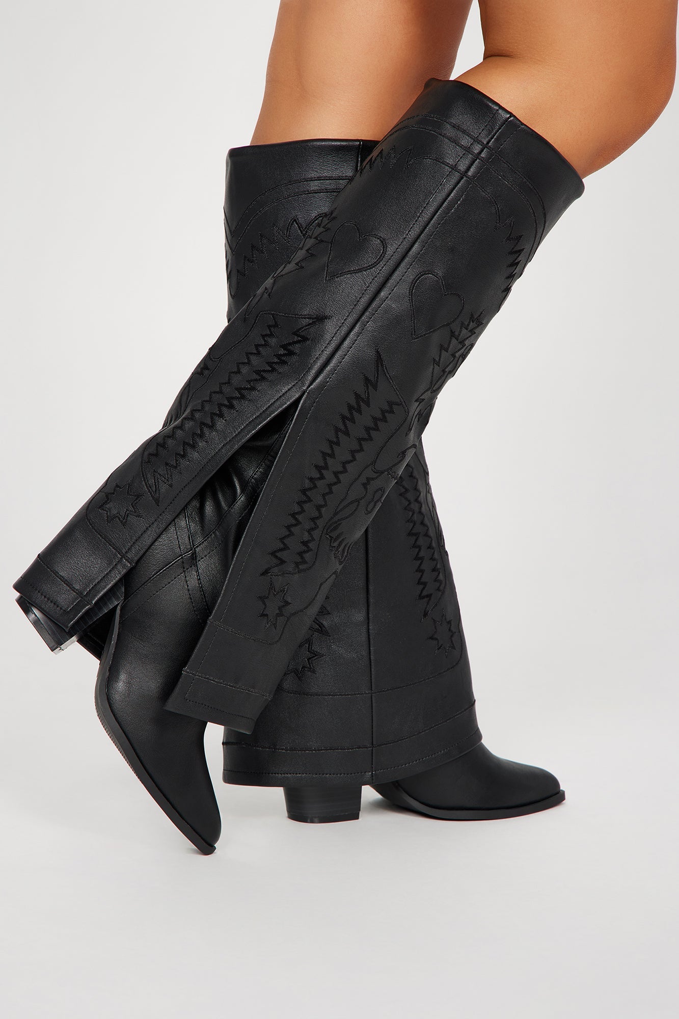Keep Guessing Knee High Heeled Boots - Black