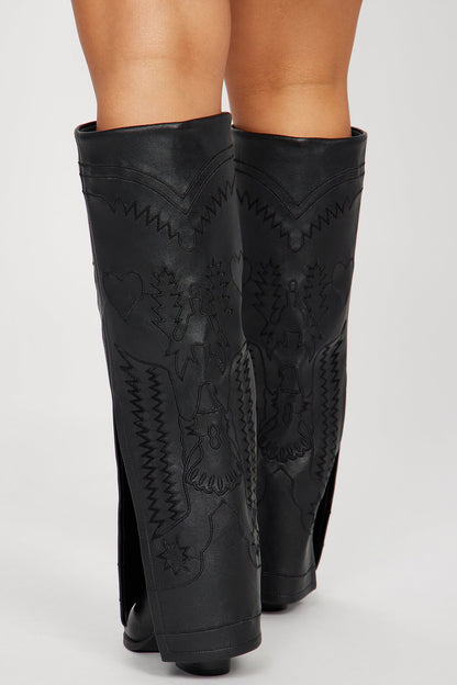 Keep Guessing Knee High Heeled Boots - Black