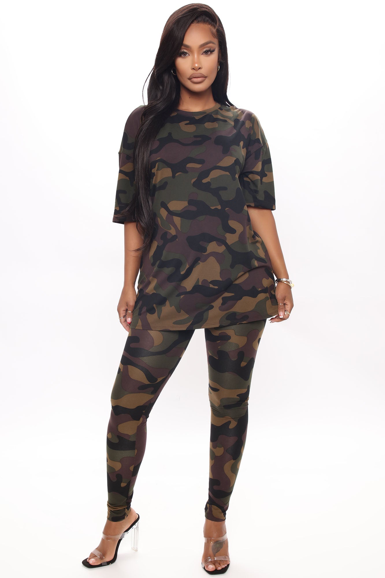 Weekend Vibes Camo Legging Set - Brown/combo
