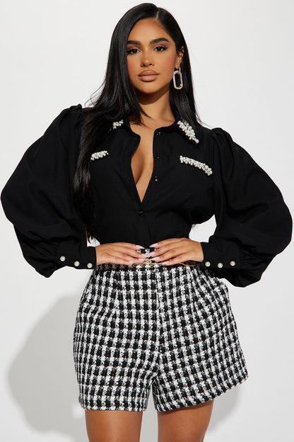 Chic And Classy Pearl Shirt - Black