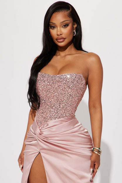 Clara Sequin Satin Gown - Pink