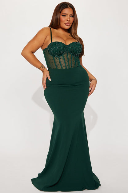 Bella Embellished Gown - Hunter