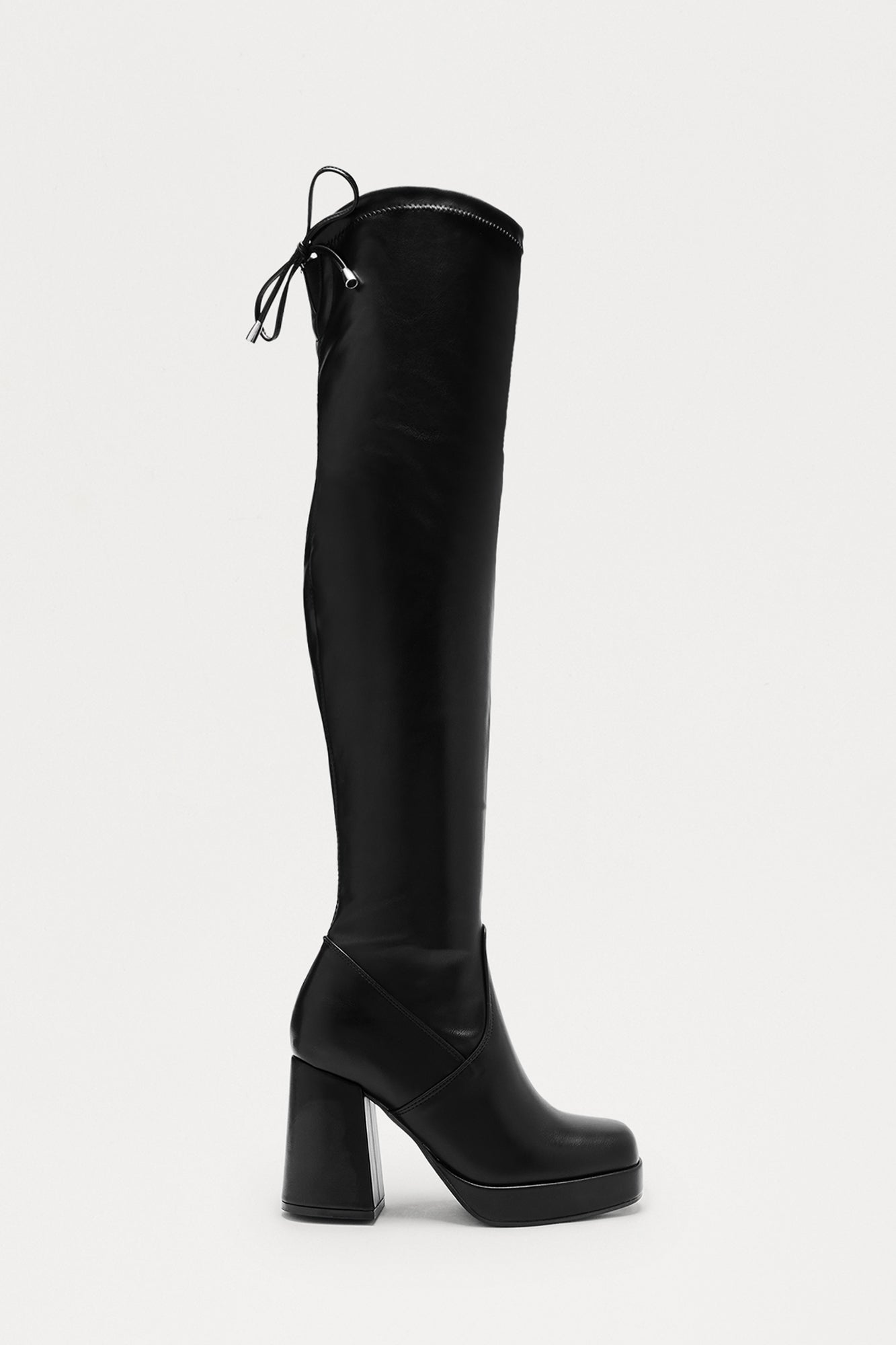 Dover Faux Leather Thigh High Boots - Black