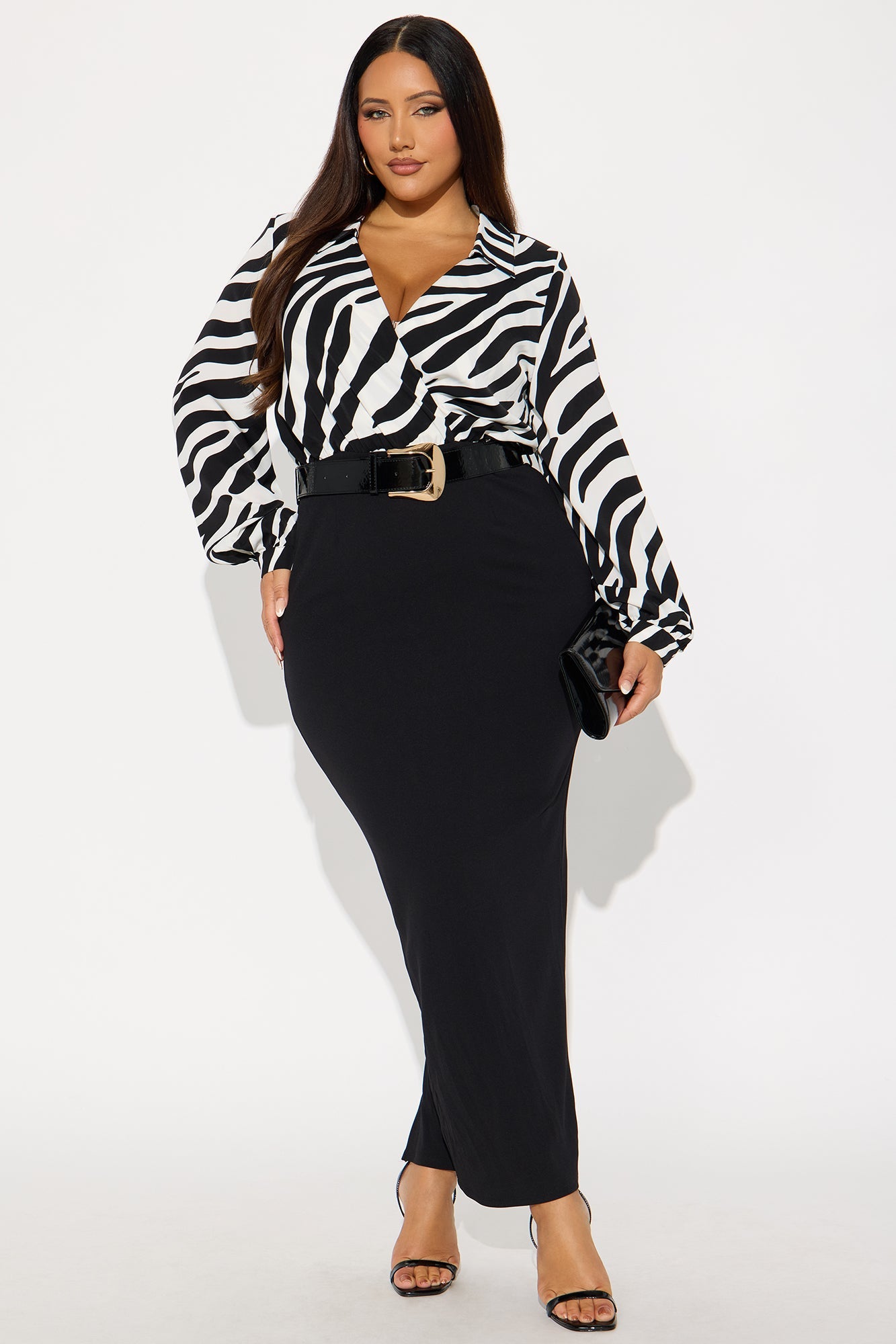 Soraya Belted Maxi Dress - Black/White