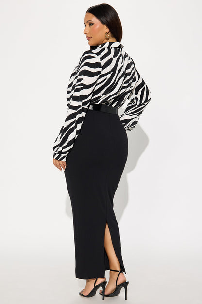 Soraya Belted Maxi Dress - Black/White