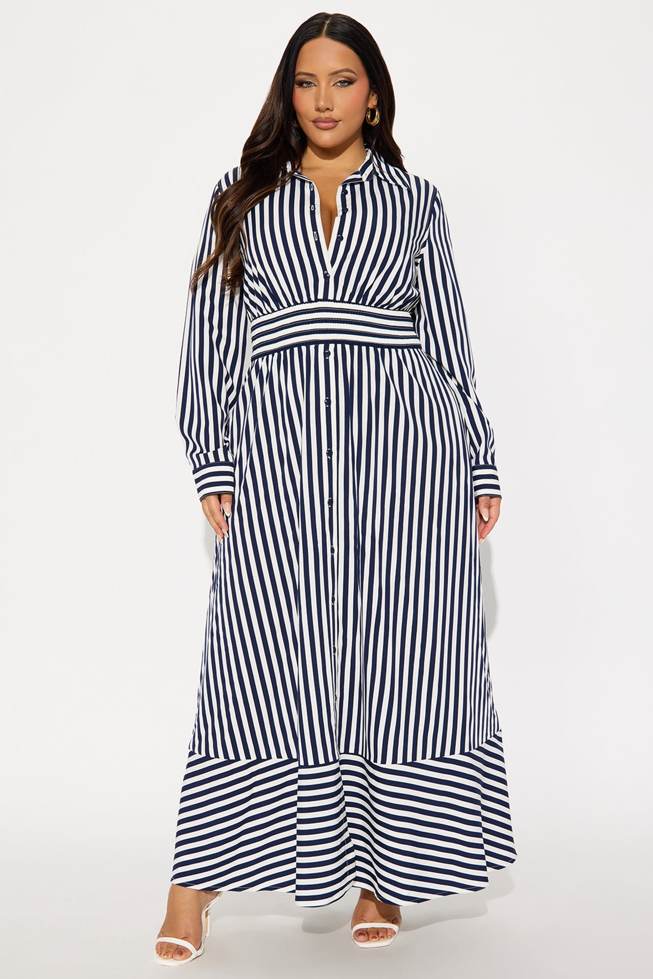 Alison Striped Maxi Shirt Dress - Navy/combo