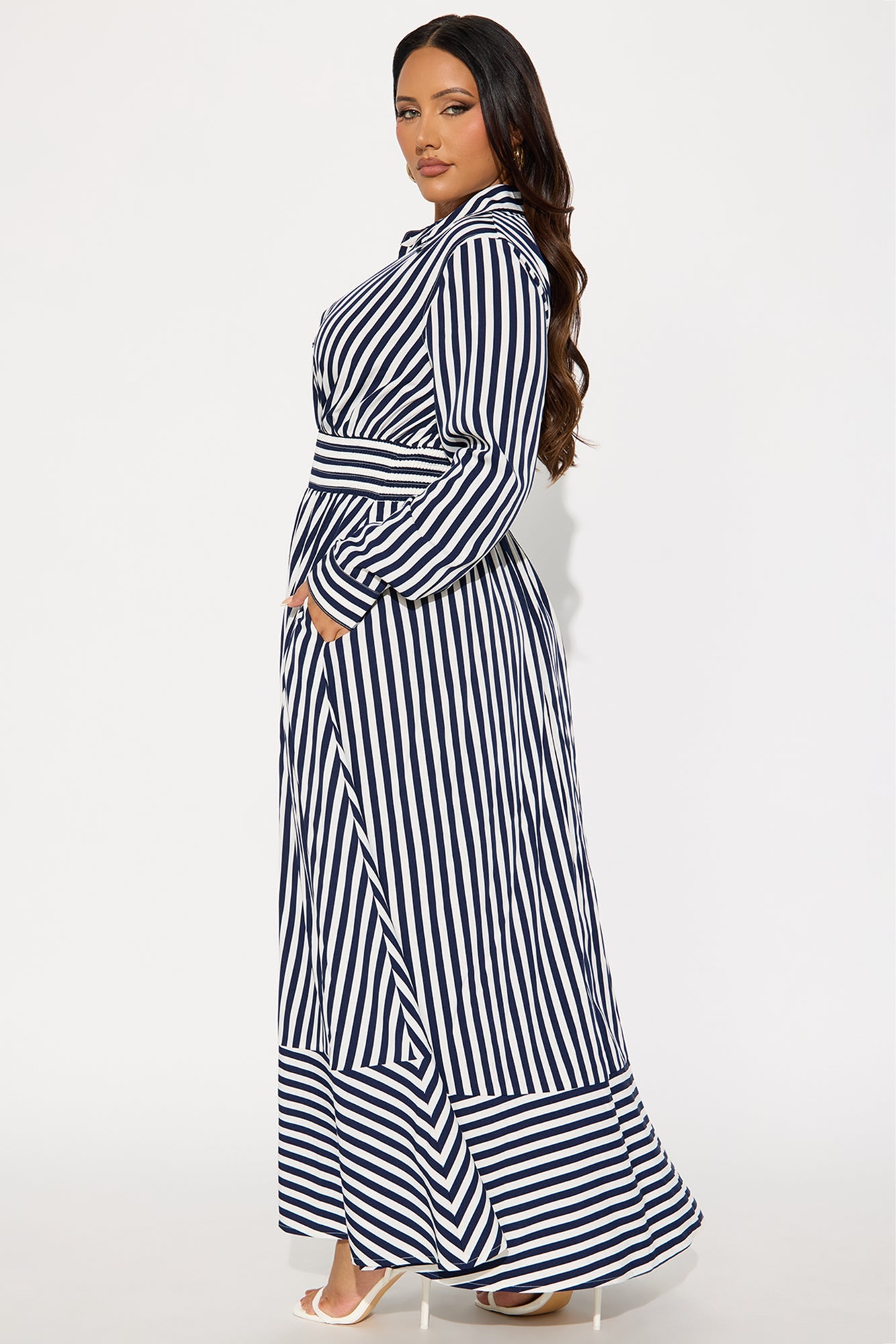 Alison Striped Maxi Shirt Dress - Navy/combo