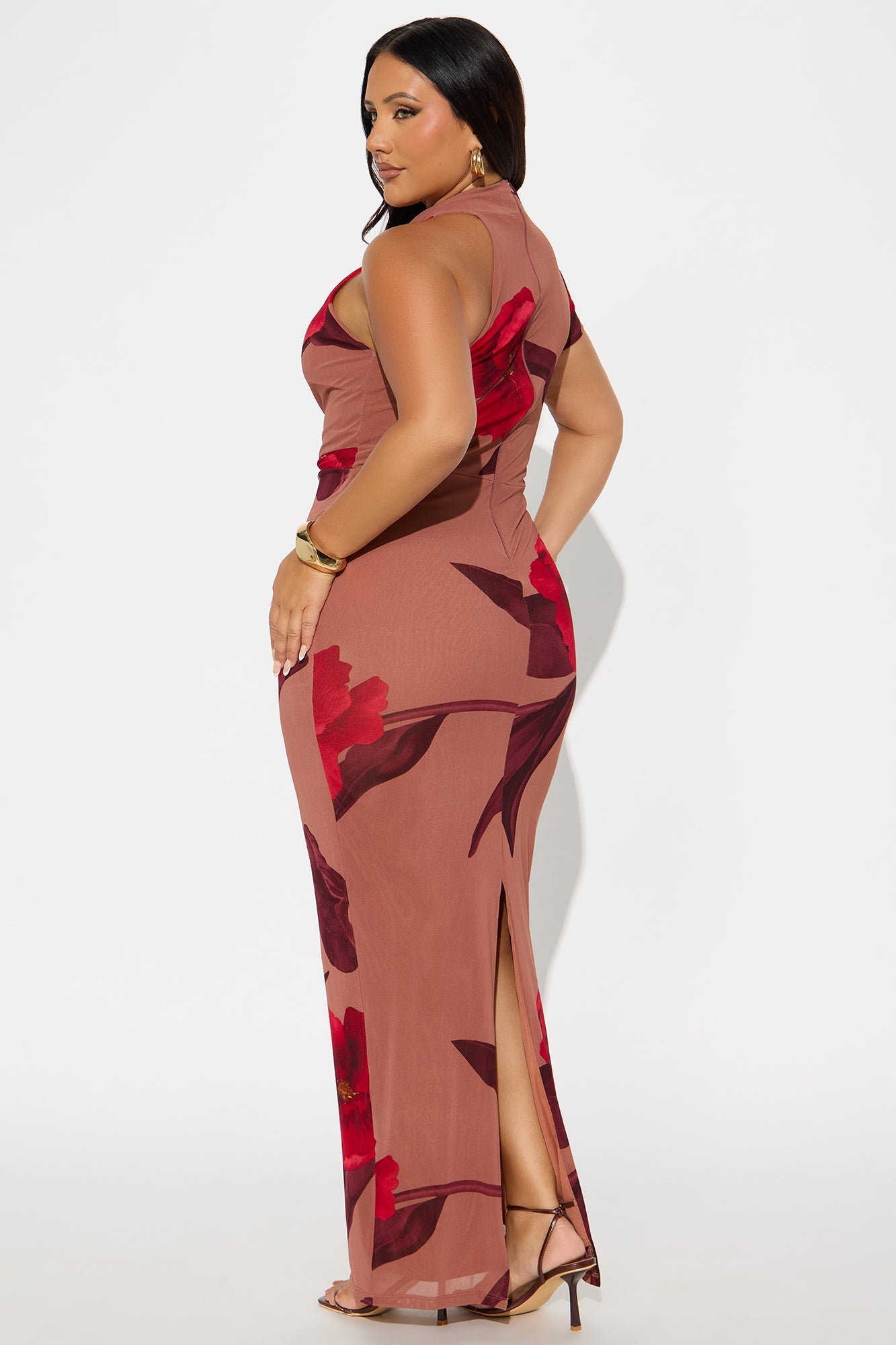 Celene Floral Mesh Short Sleeve Dress - Brown/combo