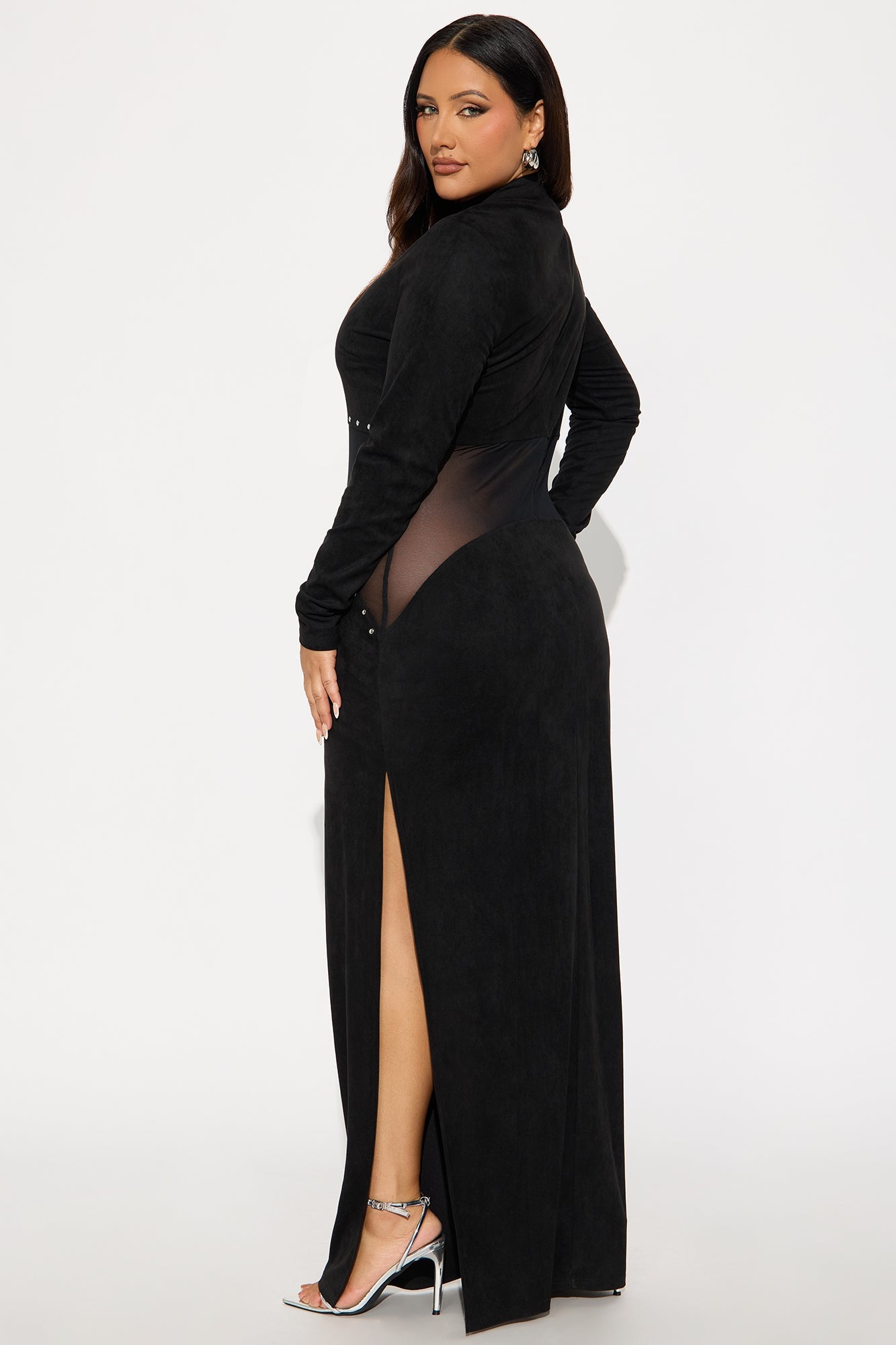 Trixie Studded Suede Maxi Dress - Black