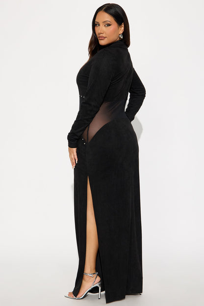 Trixie Studded Suede Maxi Dress - Black