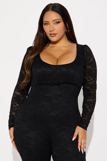 Antonina Lace Long Sleeve Jumpsuit - Black