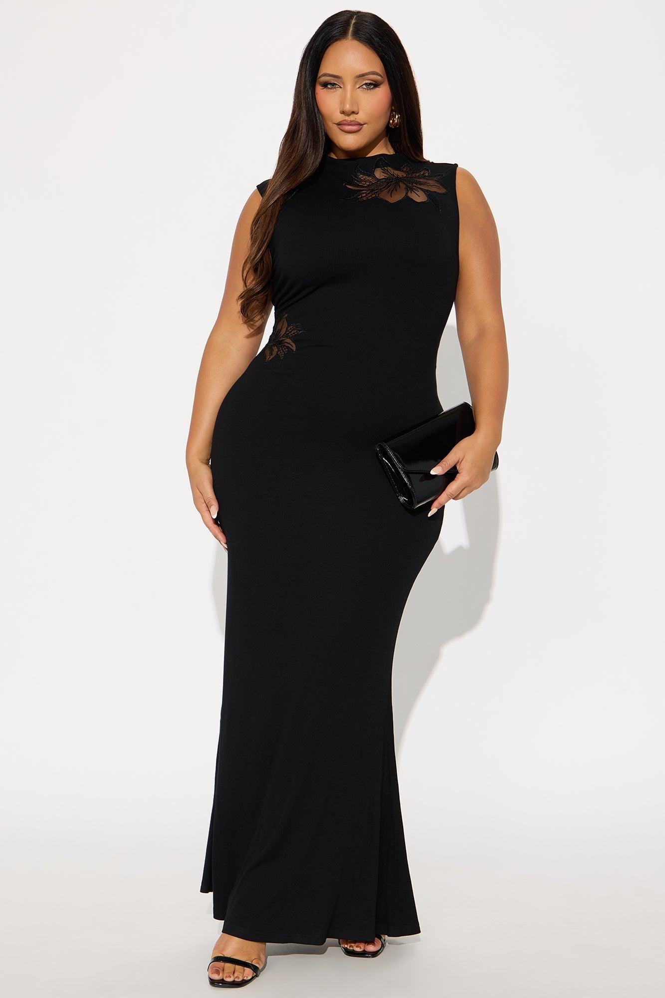 Obsidian Dreams Mock Neck Maxi Dress - Black