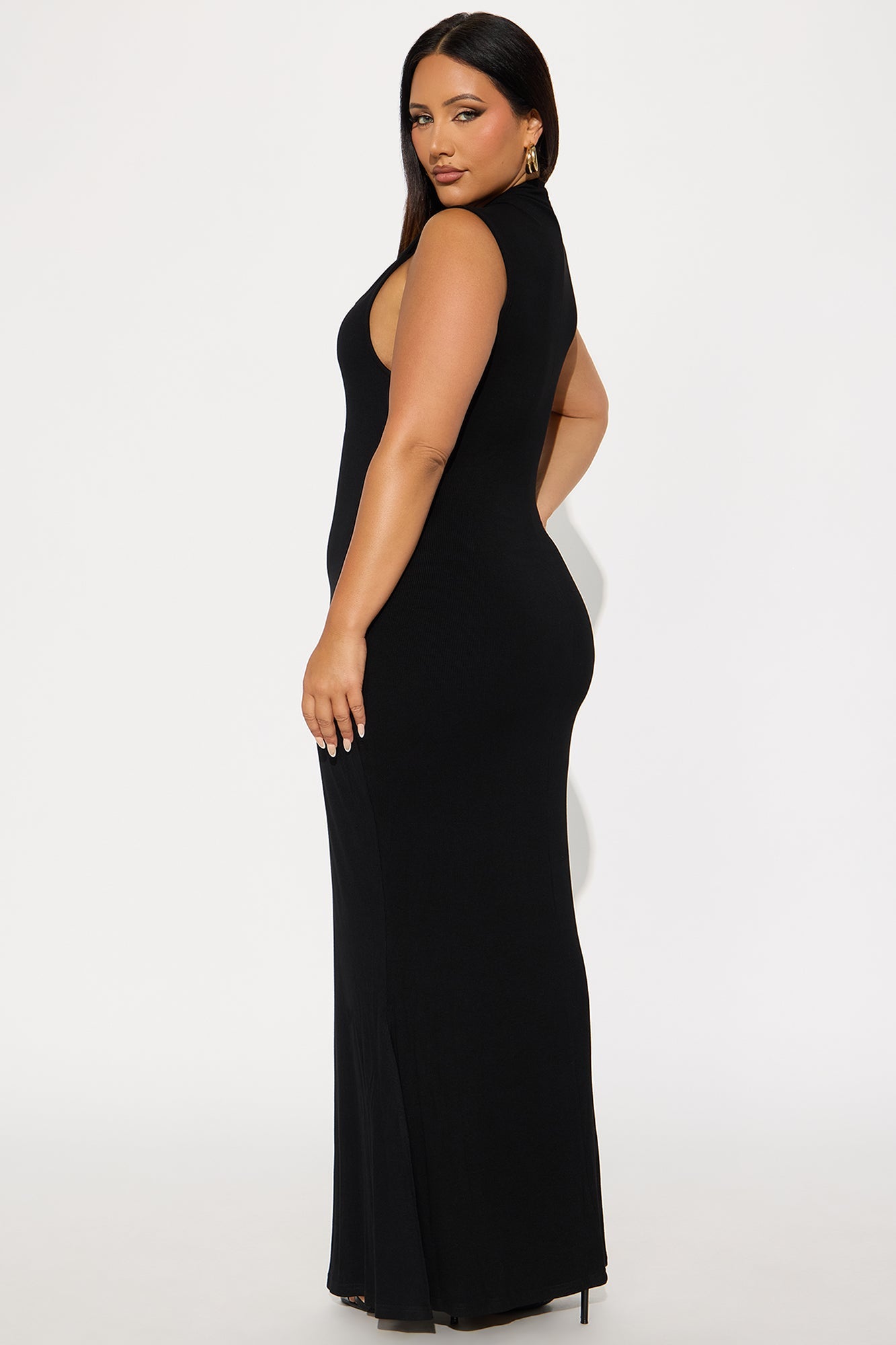 Obsidian Dreams Mock Neck Maxi Dress - Black