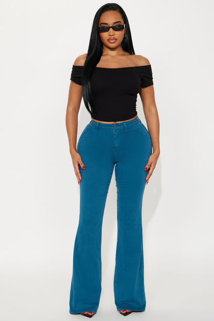 Classic Color Trouser Flare Jeans - Teal