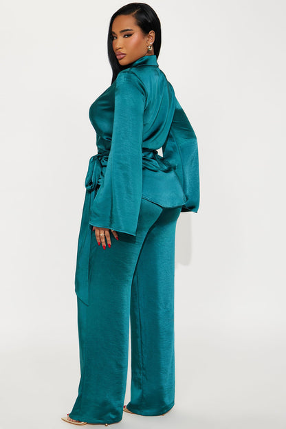 One And Only Satin Blazer Set - Teal