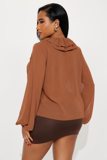 Living For This Ruffle Chiffon Blouse - Mocha