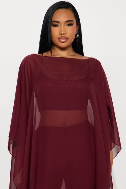 Just A Glimpse Draped 3 Piece Pant Set - Burgundy