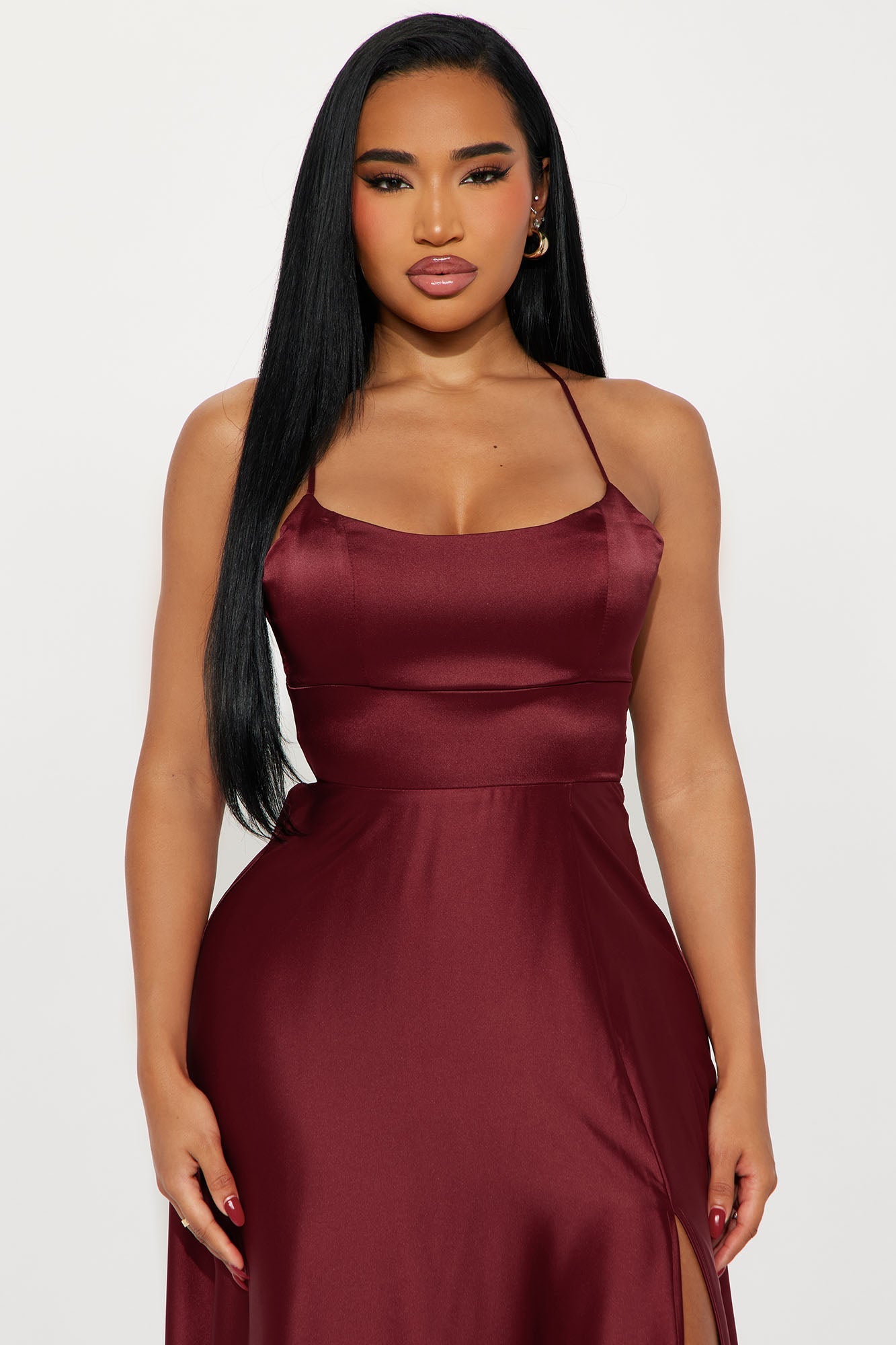 Clara Satin Maxi Dress - Wine