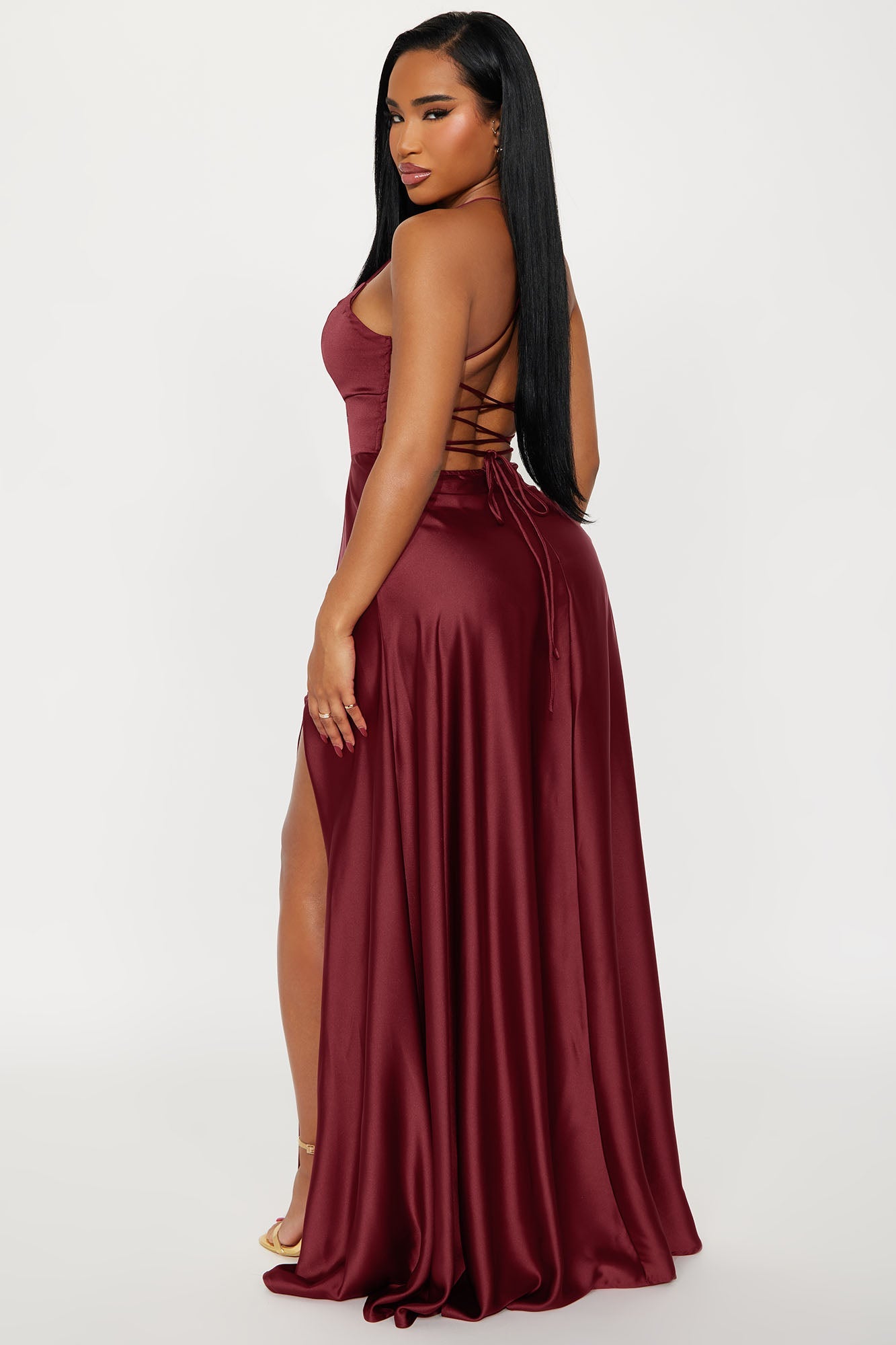 Clara Satin Maxi Dress - Wine