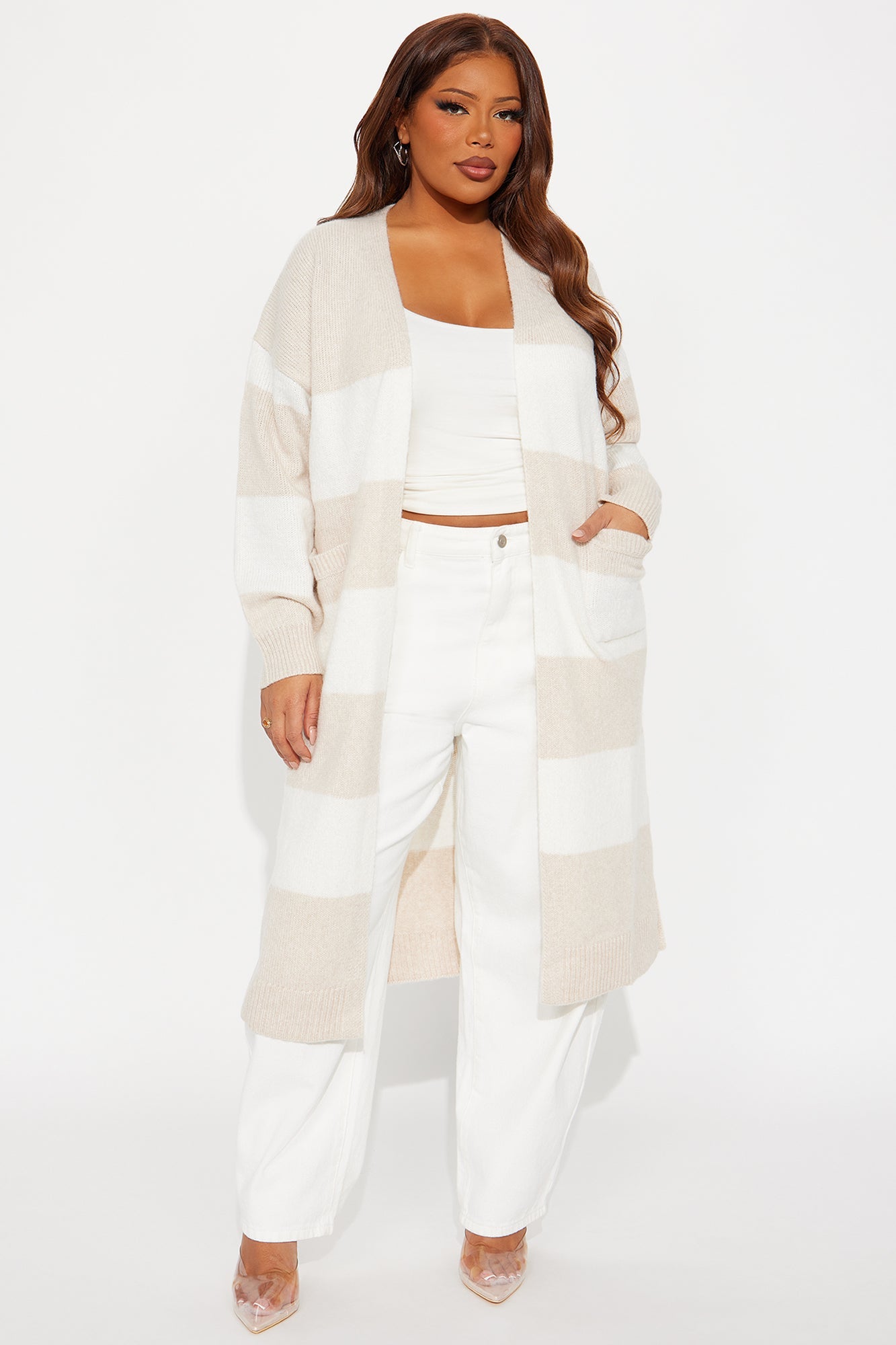 Stassie Striped Long Cardigan - Oatmeal/combo