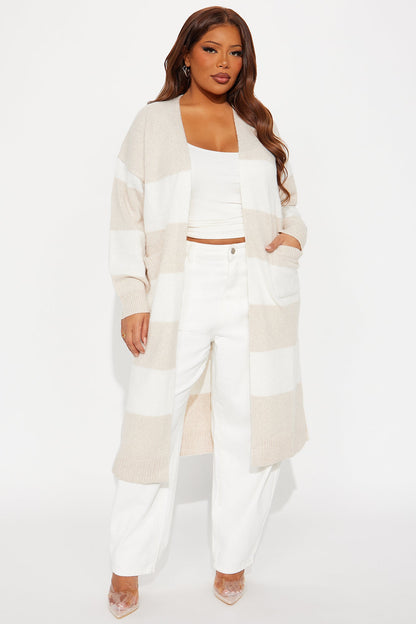 Stassie Striped Long Cardigan - Oatmeal/combo