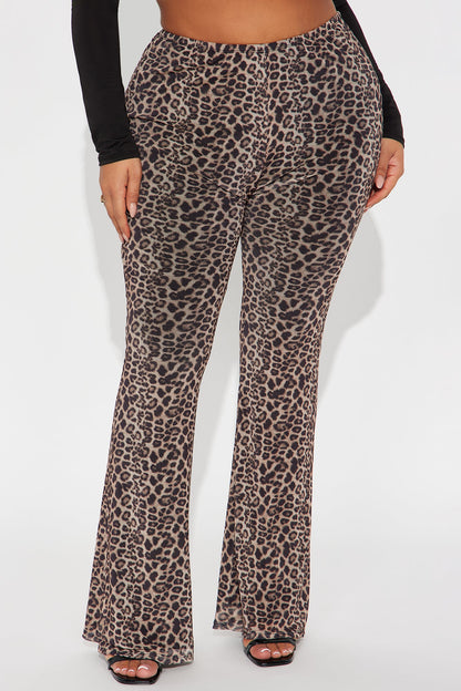 Make Them Chase Leopard Mesh Flare Pant 33″ - Leopard