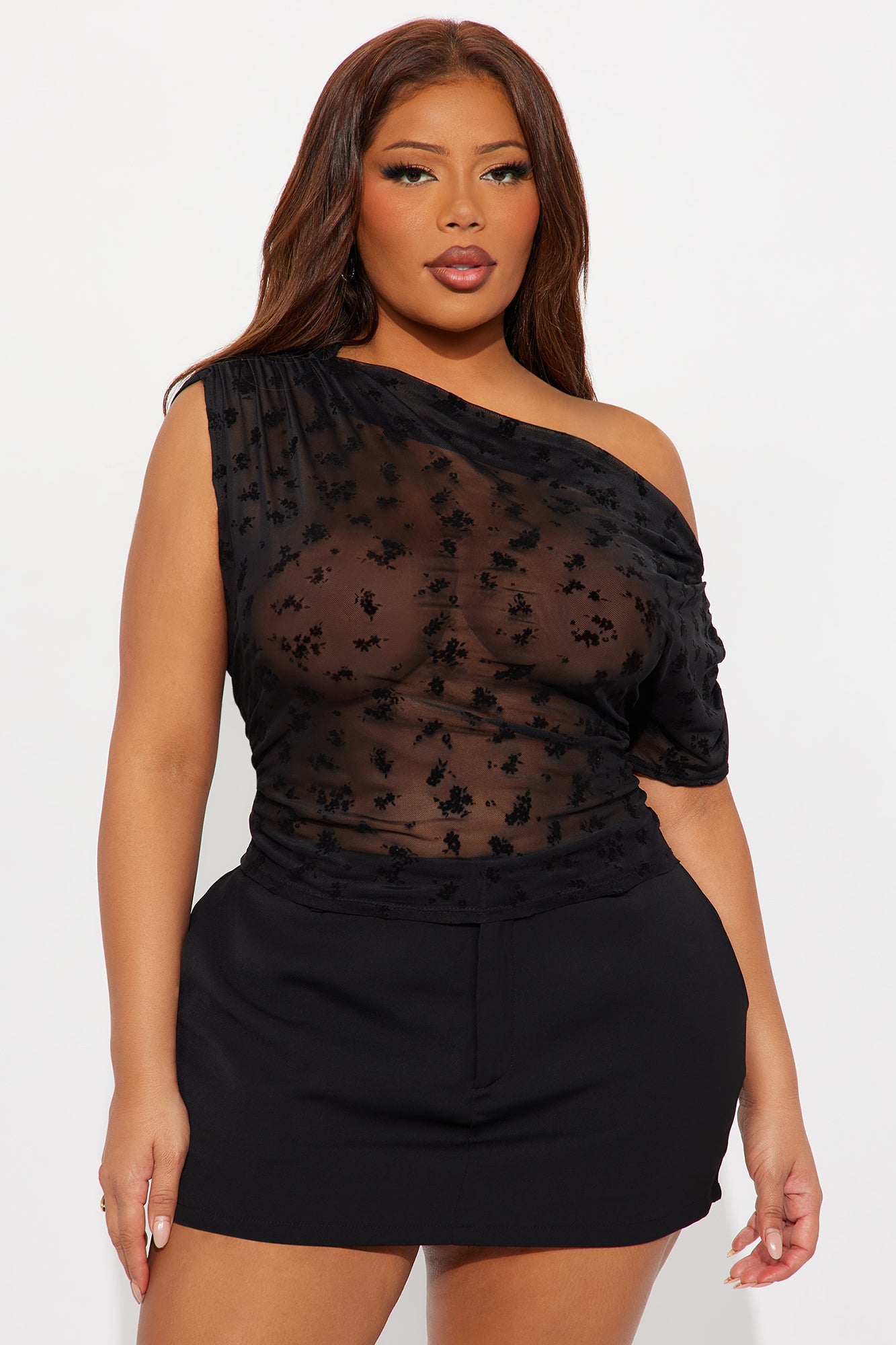 Lexie Off Shoulder Flocked Top - Black/combo