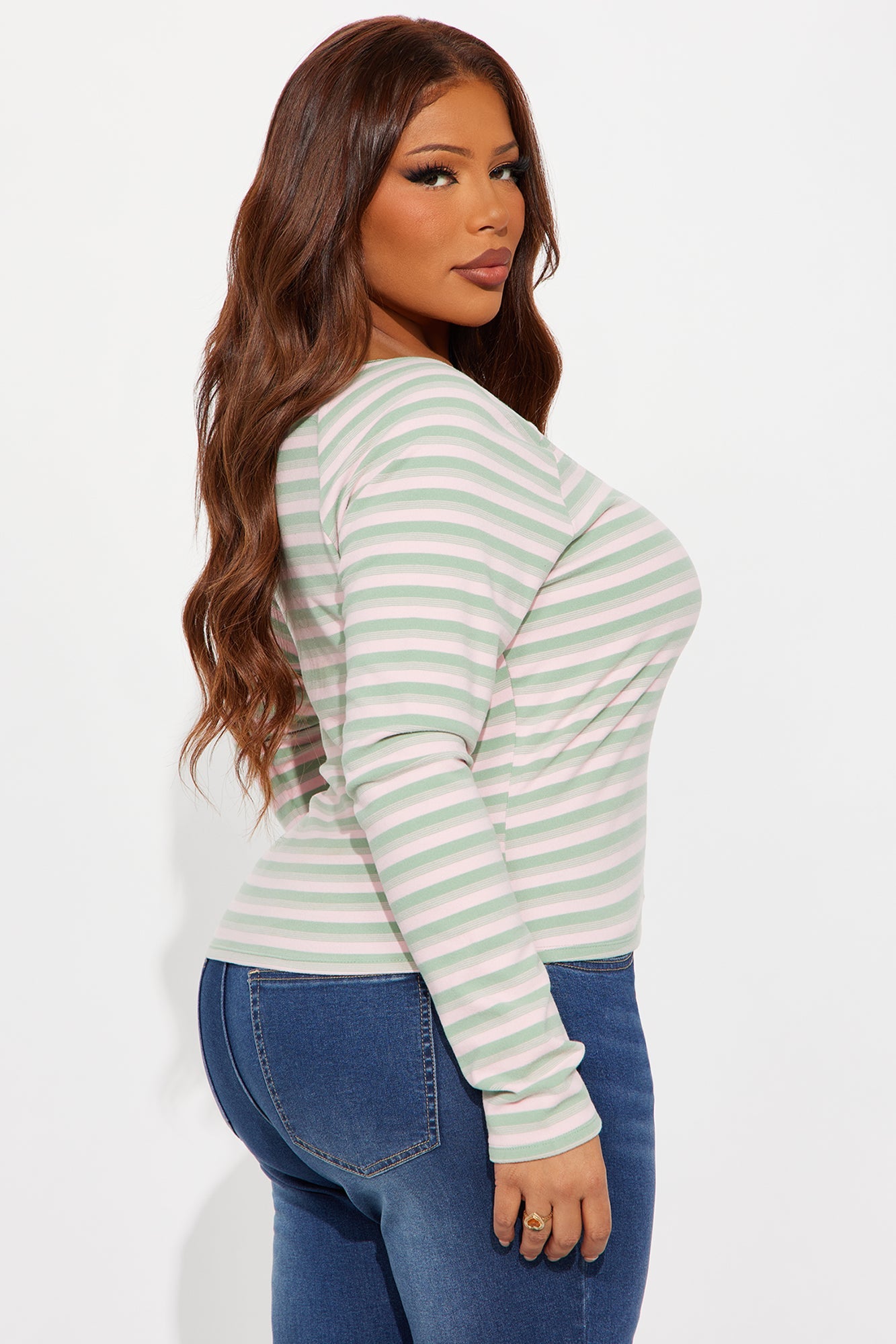 Myrtie Long Sleeve Henley Top - Pink/combo