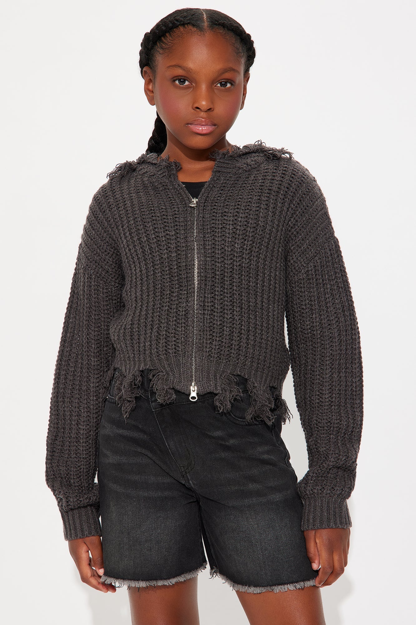 Mini Emery Distressed Cardigan Sweater II - Charcoal